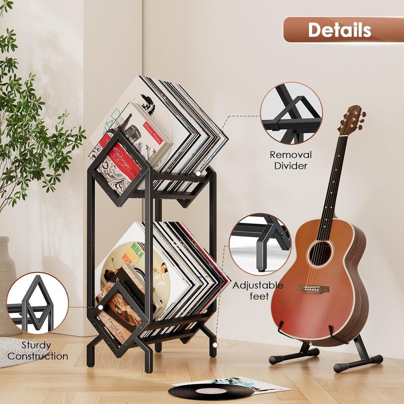 BOEASTER Store رف تخزين سجلات الفينيل، حامل السجلات 160-200 LP رف تخزين عرض للألبومات والكتب والمجلات والملفات، أسود غير لامع - Image 4